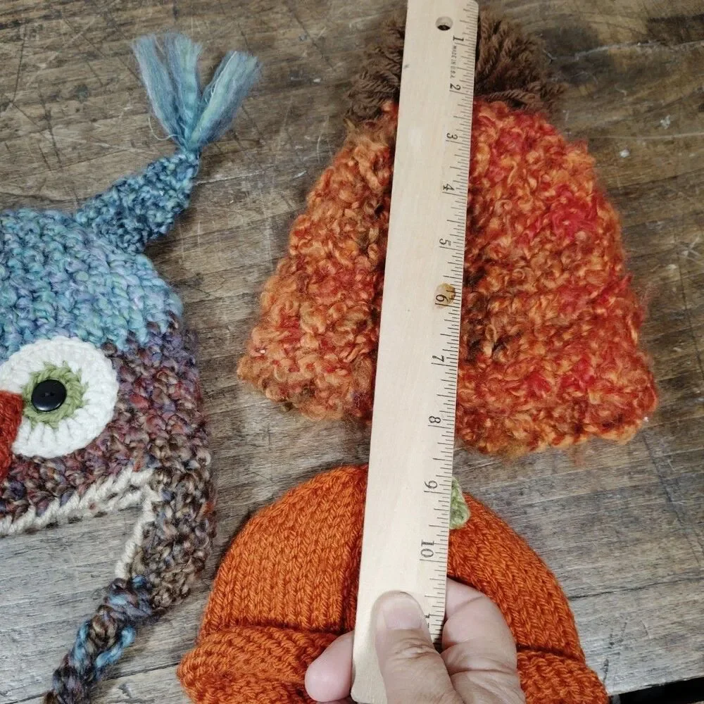 Baby Hand Knit Hat Handmade Crochet Cap Owl Pumpkin Fall Lot New